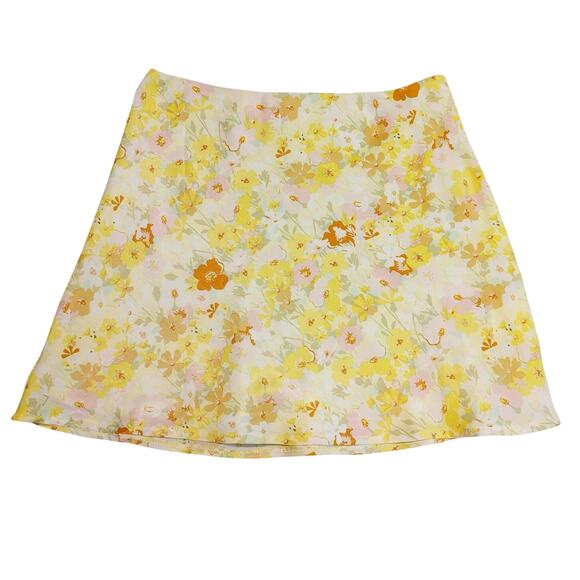 Rumor A-Line Mini Skirt High Waist Floral Print Yellow Multicolor Womens Size 10 - Picture 4 of 10